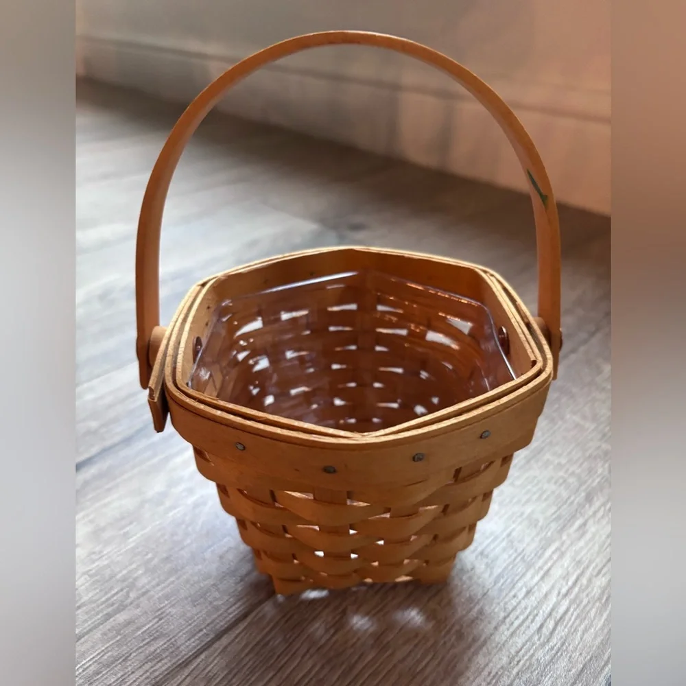 Longaberger Handwoven Lidded Basket Handle Liner Insert Cottage Kitchen Decor